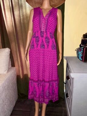 Old Navy Pink Boho Midi Dress Sleeveless Tassel Tie Waist Flowy Summer Small